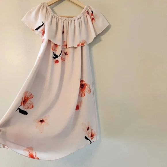 Aritzi Wilfred Aritzia Neuchatel Off Shoulder Floral Print Mini Dress Dusty Pink - Picture 7 of 15